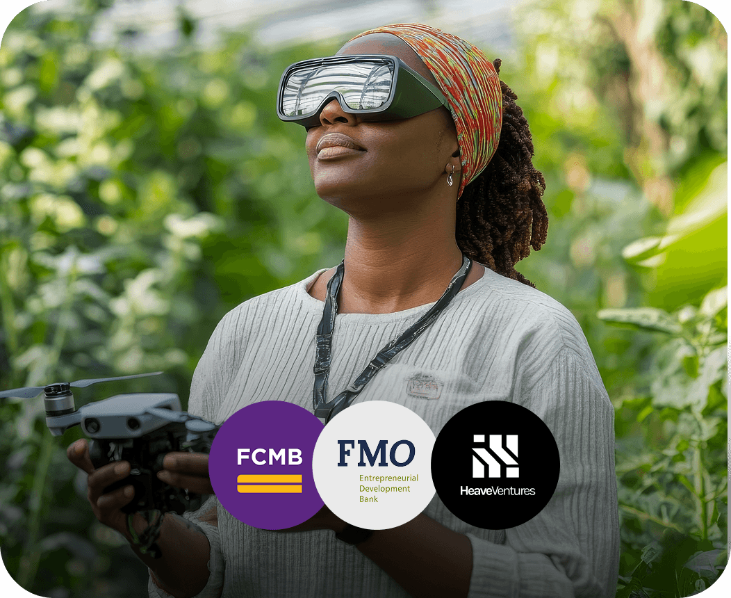 Woman with VR headset in agricultural setting