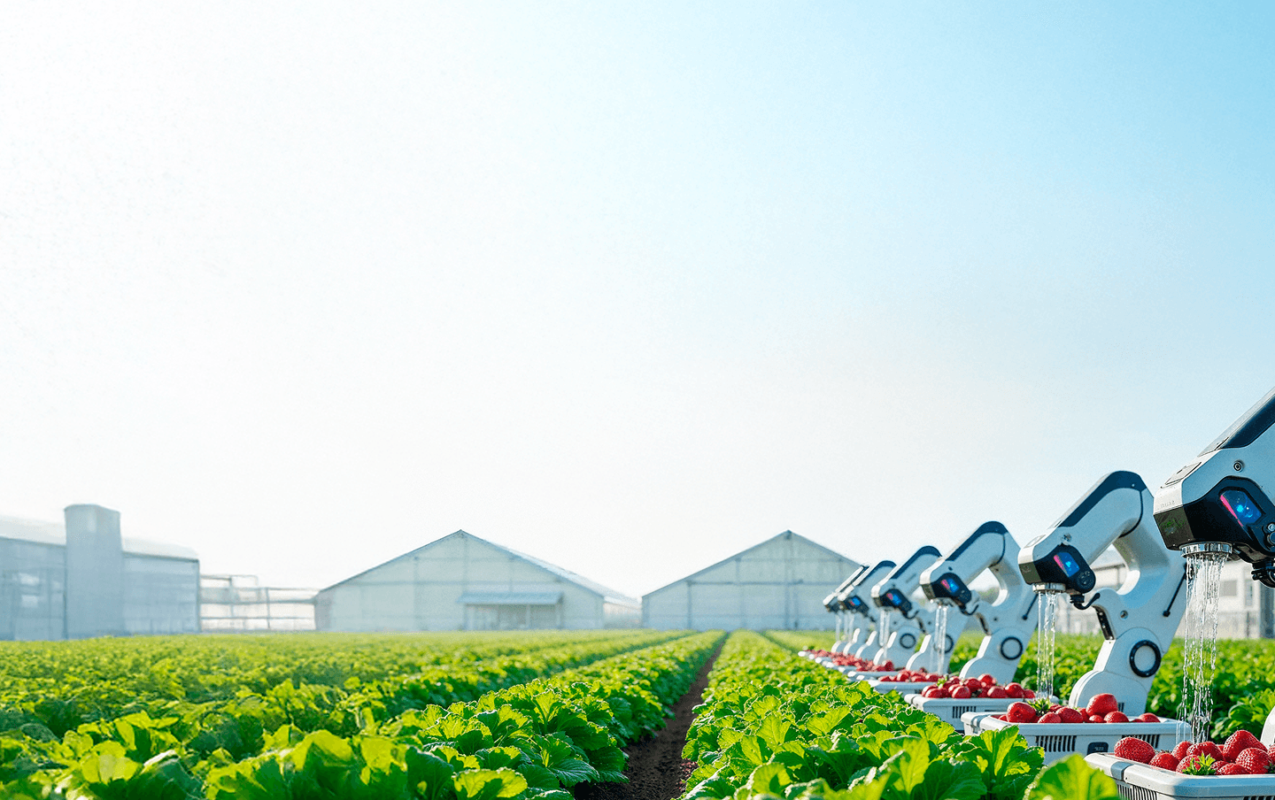 Agritech farming background with strawberries and technology